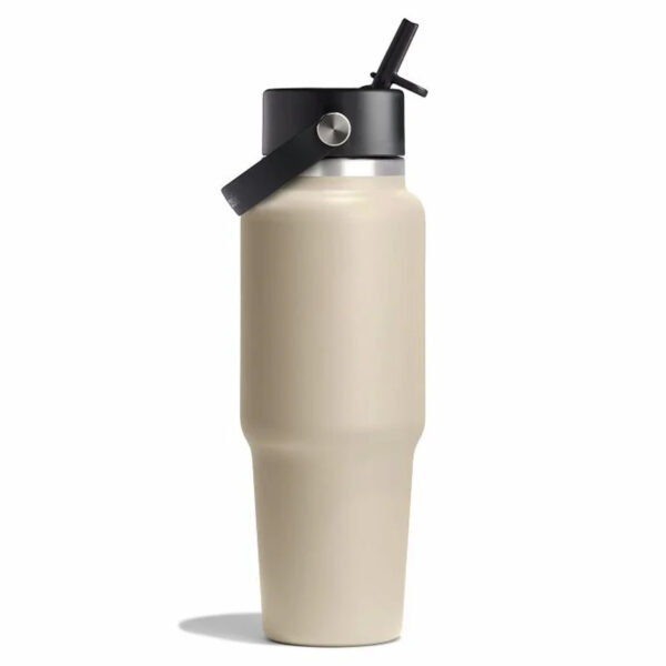 32 oz Wide Mouth Travel Bottle with Flex Straw Cap Beige Color